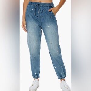 Juicy Couture Light Blue Denim Jogger Jeans with Silver Polka Dots